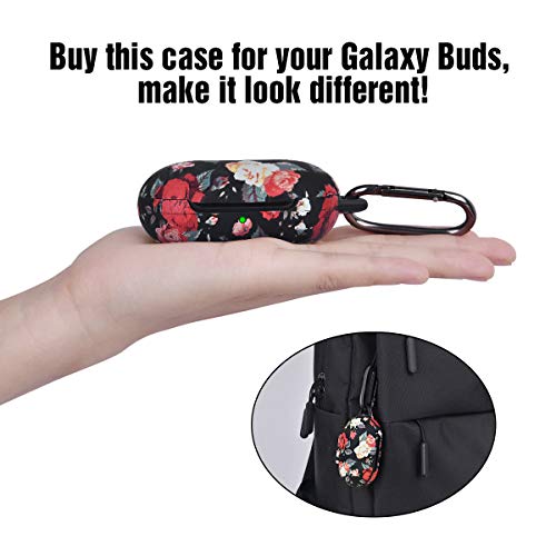 AIRSPO Silicone Case Cover for Galaxy Buds/Galaxy Buds+ Plus Full Protective Samsung Galaxy Earbuds Case with Carabiner Keychain 2020 Earbuds Accessories (Black Rose)