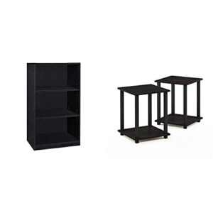 furinno jaya simple home 3-tier adjustable shelf bookcase, black & simplistic end table, espresso/black