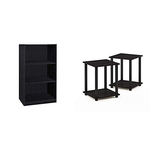 Furinno Jaya Simple Home 3-Tier Adjustable Shelf Bookcase, Black & Simplistic End Table, Espresso/Black