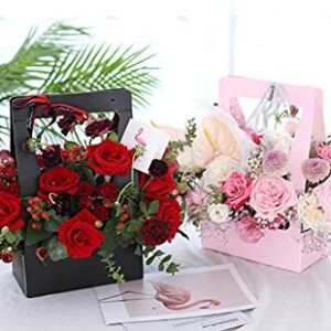 BBJ Craft Paper Gift Bags for Flower Bouquet Florist Bouquet Packaging Bag with Handle, 5 Pcs (Pink)