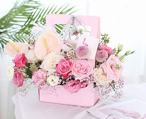 BBJ Craft Paper Gift Bags for Flower Bouquet Florist Bouquet Packaging Bag with Handle, 5 Pcs (Pink)