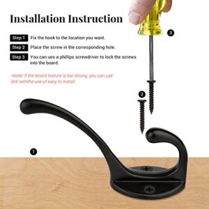 YIHATA 10 Pack Double Coat Hooks Hardware Black Wall Mounted Hanging Hook Heavy Duty for Towel, Bag, Cap, Scarf, Hat, Key