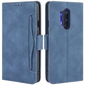 hualubro oneplus 8 pro case, magnetic full body protection shockproof flip leather wallet case cover with card slot holder for oneplus 8 pro phone case (blue)