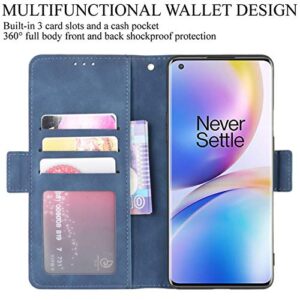 HualuBro OnePlus 8 Pro Case, Magnetic Full Body Protection Shockproof Flip Leather Wallet Case Cover with Card Slot Holder for OnePlus 8 Pro Phone Case (Blue)