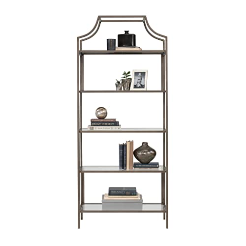 Sauder International Lux 5-Shelf Metal & Glass Display Bookcase, Bronze Finish