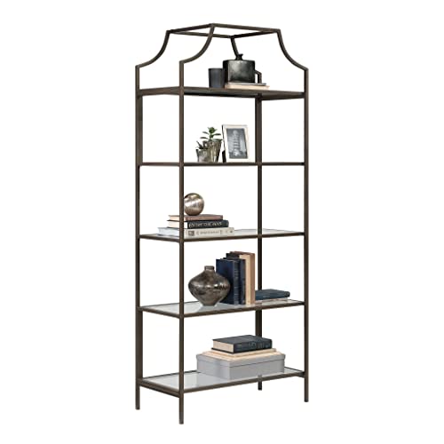 Sauder International Lux 5-Shelf Metal & Glass Display Bookcase, Bronze Finish