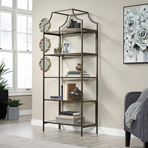 Sauder International Lux 5-Shelf Metal & Glass Display Bookcase, Bronze Finish