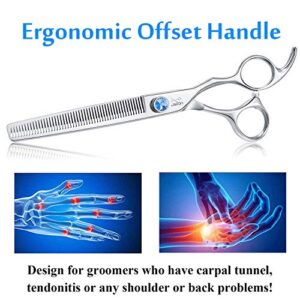 JASON 7" 50 Teeth Thinning Dog Grooming Blending Scissor, Ergonomic Pet Grooming Thinner Blender Shears Cat Trimming Texturizing Kit with Offset Handle and a Jewelled Screw, 30% Thinning Rate