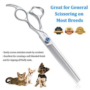 JASON 7" 50 Teeth Thinning Dog Grooming Blending Scissor, Ergonomic Pet Grooming Thinner Blender Shears Cat Trimming Texturizing Kit with Offset Handle and a Jewelled Screw, 30% Thinning Rate