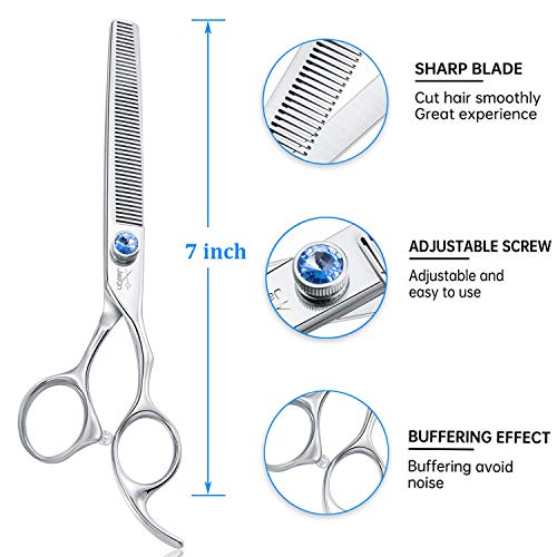 JASON 7" 50 Teeth Thinning Dog Grooming Blending Scissor, Ergonomic Pet Grooming Thinner Blender Shears Cat Trimming Texturizing Kit with Offset Handle and a Jewelled Screw, 30% Thinning Rate