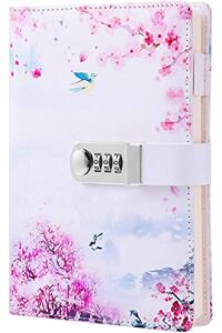 zxhq diary with lock for women & men, secret diary for girls, journal with combination lock faux leather writing travel diary password a5 pink