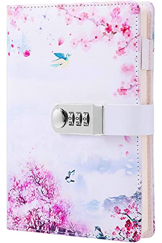 ZXHQ Diary with Lock for Women & Men, Secret Diary for Girls, Journal with Combination Lock Faux Leather Writing Travel Diary Password A5 Pink