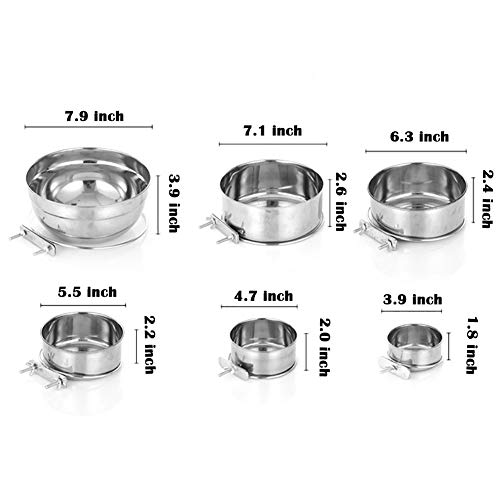 Stainless Steel Hanging Pet Bowls, Dog Crate Food and Water Bowl Metal Coop Cups with Clamp Holder, Detached Dog Cat Cage Kennel Bowl Feeder Dish for Dogs Cats Birds Ferret Rabbit and Small Animals