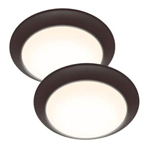 gruenlich led flush mount ceiling lighting fixture, 9 inch dimmable 15.5w, 1050 lumen, aluminum housing plus pc cover, etl and damp location rated, 2-pack, bronze finish-3000k