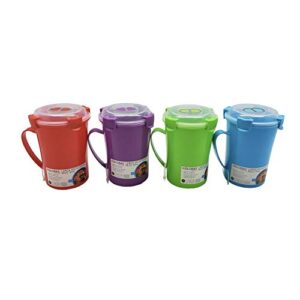 (6 count) kolorae large 30 oz soup mug- colorful, microwave soup mugs with leak proof design and secure snap vented lids-1 of each color pictured, plus an additional blue and green mug!