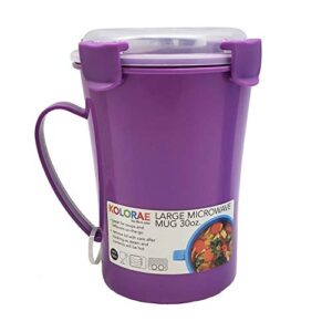 (6 COUNT) KOLORAE LARGE 30 OZ SOUP MUG- COLORFUL, MICROWAVE SOUP MUGS WITH LEAK PROOF DESIGN AND SECURE SNAP VENTED LIDS-1 OF EACH COLOR PICTURED, PLUS AN ADDITIONAL BLUE AND GREEN MUG!