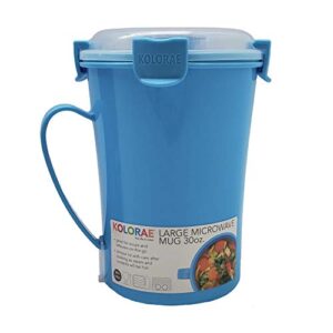 (6 COUNT) KOLORAE LARGE 30 OZ SOUP MUG- COLORFUL, MICROWAVE SOUP MUGS WITH LEAK PROOF DESIGN AND SECURE SNAP VENTED LIDS-1 OF EACH COLOR PICTURED, PLUS AN ADDITIONAL BLUE AND GREEN MUG!