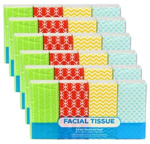 funwares pocket sized white car travel school work facial tissue, 24 packs, 216 total 3-ply tissue sheets (9-3-ply tissue sheets per pack), geometric print designed package