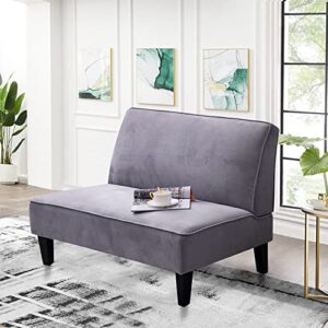 alunaune upholstered loveseat bench settee for living room, modern armless small sofa bedroom couch cushioned linen love seat bench (light grey)