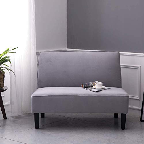Alunaune Upholstered Loveseat Bench Settee for Living Room, Modern Armless Small Sofa Bedroom Couch Cushioned Linen Love Seat Bench (Light Grey)