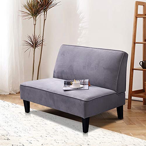 Alunaune Upholstered Loveseat Bench Settee for Living Room, Modern Armless Small Sofa Bedroom Couch Cushioned Linen Love Seat Bench (Light Grey)