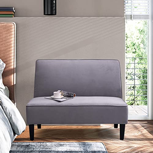 Alunaune Upholstered Loveseat Bench Settee for Living Room, Modern Armless Small Sofa Bedroom Couch Cushioned Linen Love Seat Bench (Light Grey)