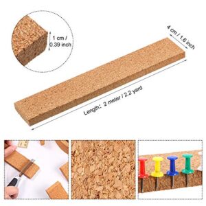 Cork Strips Bulletin Bar Strips Frameless Cork Board Memo Strip with 1 Roll Double-Side Tape and 100 Multi-Color Map Thumb Tacks Pushpins in 1 Box for Office, School and Home (Brown, 79 Inch)