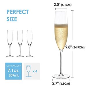 JBHO Champagne Glasses-Elegant Flutes-Gift-Box-Hand Blown Champagne Flutes Glass-100% Lead-Free Premium Crystal - Gift Idea for Wedding, Anniversary, Christmas,New Year-Set of 4-8oz, Clear