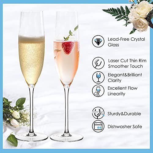 JBHO Champagne Glasses-Elegant Flutes-Gift-Box-Hand Blown Champagne Flutes Glass-100% Lead-Free Premium Crystal - Gift Idea for Wedding, Anniversary, Christmas,New Year-Set of 4-8oz, Clear