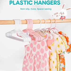 Smartor Pink Plastic Baby Hangers 60 Pack, Durable Kids Hangers with Dividers, Space Saving Baby Clothes Hangers for Closet, Cute Baby Hangers for Nursery, Clothing Hangers for Infant, Baby, Kids