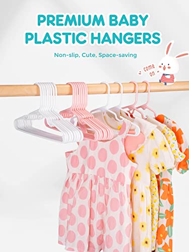 Smartor Pink Plastic Baby Hangers 60 Pack, Durable Kids Hangers with Dividers, Space Saving Baby Clothes Hangers for Closet, Cute Baby Hangers for Nursery, Clothing Hangers for Infant, Baby, Kids