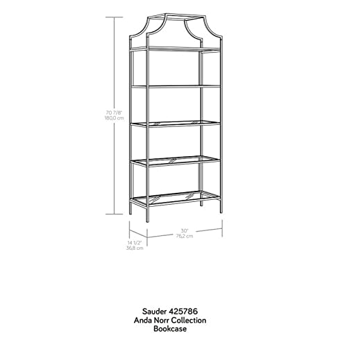 Sauder Anda Norr 5 Shelf Metal Framed Glass Bookcase in Flat White