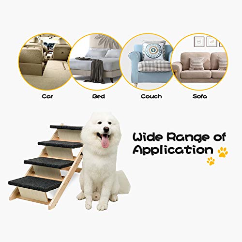 MEWANG Wooden Dog Stairs/Steps - Foldable 4 Levels Pet Stairs & Ramp Perfect for Beds and Cars - Portable Dog/Cat Ladder Up to 110 Pounds