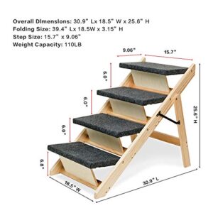 MEWANG Wooden Dog Stairs/Steps - Foldable 4 Levels Pet Stairs & Ramp Perfect for Beds and Cars - Portable Dog/Cat Ladder Up to 110 Pounds