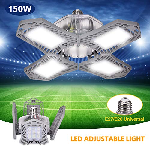 LED Garage Light Deformable Adjustable Garage Lamp High Bay Light for Workshop Parking Warehouse 150W 15000LM (Silver Shell, One Size)