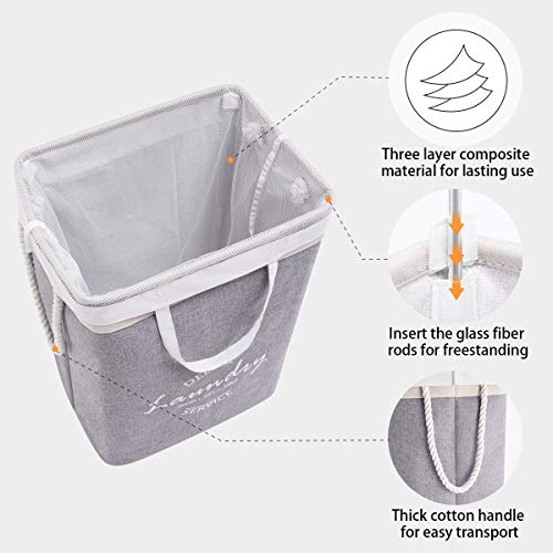 YOUDENOVA 72L Large Laundry Hamper Basket with Detachable Brackets and Handle,Collapsible Storage Basket with Removable Liner Bag for Bedroom,Bathroom Clothing and Toys Organization,Grey