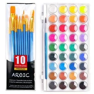 aroic watercolor paint set, with a watercolor paint, 36 color，and a package of 10 brushes of different sizes, the best gift for beginners, children and art lovers.