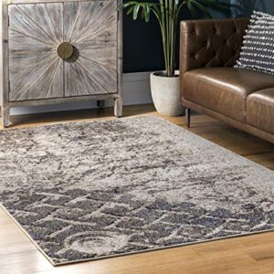 nuloom colette distressed abstract trellis area rug, 6' 7" x 9', grey