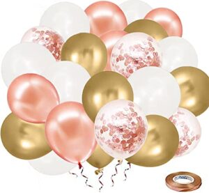 rose gold white balloons, 50pcs 12 inches gold and white latex balloons for baby shower, wedding, birthday party backdrop decorations