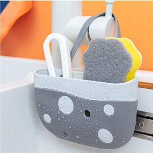 Hemoton Plastic Storage Basket 2 Pcs Kitchen Sponge Holder Dot Pattern Sink Brush Soap Dishwashing Liquid Drainer Rack Sink Organizer Holder for Kitchen Bathroom (Grey)