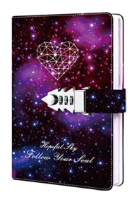 zxhq constellation starry sky diary with lock secret diary for girls and women, refillable personal journal with lock a5