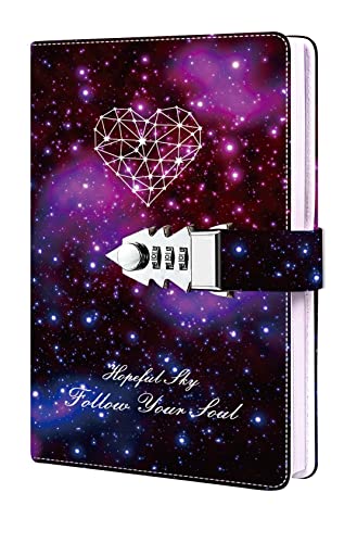 ZXHQ Constellation Starry Sky Diary with lock Secret Diary for Girls and women, Refillable Personal Journal with Lock A5