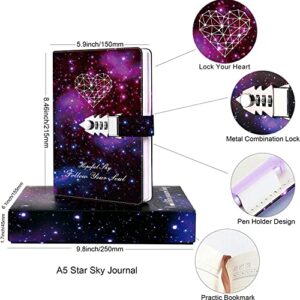 ZXHQ Constellation Starry Sky Diary with lock Secret Diary for Girls and women, Refillable Personal Journal with Lock A5