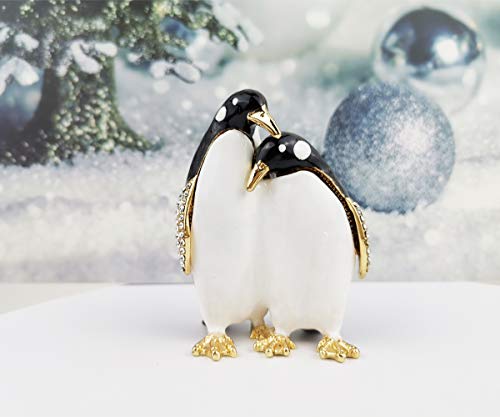 Furuida Trinket Box Penguin with Hinged Enameled Jewelry Box Classic Animal Ornaments Metal Craft Gift for Home Decor