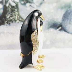 Furuida Trinket Box Penguin with Hinged Enameled Jewelry Box Classic Animal Ornaments Metal Craft Gift for Home Decor