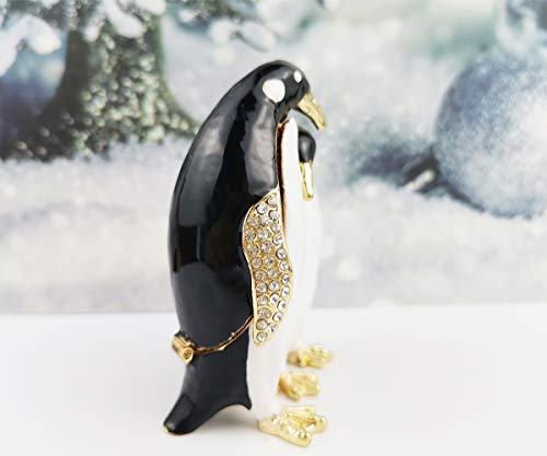 Furuida Trinket Box Penguin with Hinged Enameled Jewelry Box Classic Animal Ornaments Metal Craft Gift for Home Decor