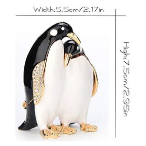 Furuida Trinket Box Penguin with Hinged Enameled Jewelry Box Classic Animal Ornaments Metal Craft Gift for Home Decor