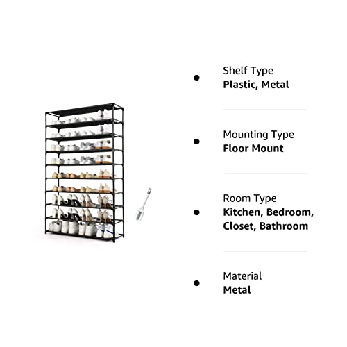 HODYANN 50 Pairs Shoe Tower, Non-Woven Fabric&Metal Storage Cabinet, 10 Tiers Shoe Rack for entryway