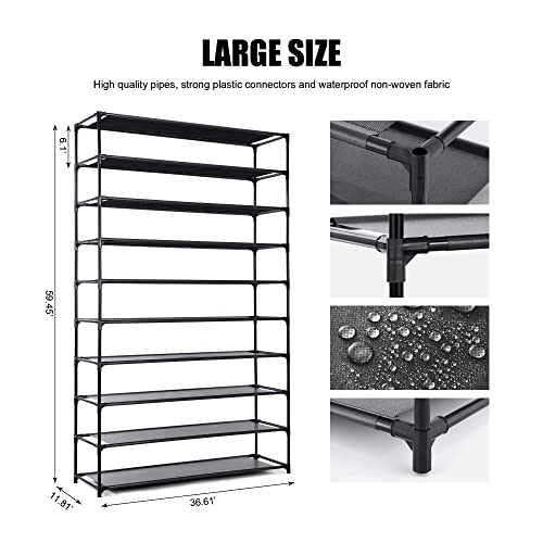 HODYANN 50 Pairs Shoe Tower, Non-Woven Fabric&Metal Storage Cabinet, 10 Tiers Shoe Rack for entryway