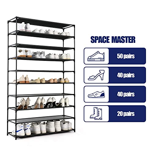 HODYANN 50 Pairs Shoe Tower, Non-Woven Fabric&Metal Storage Cabinet, 10 Tiers Shoe Rack for entryway